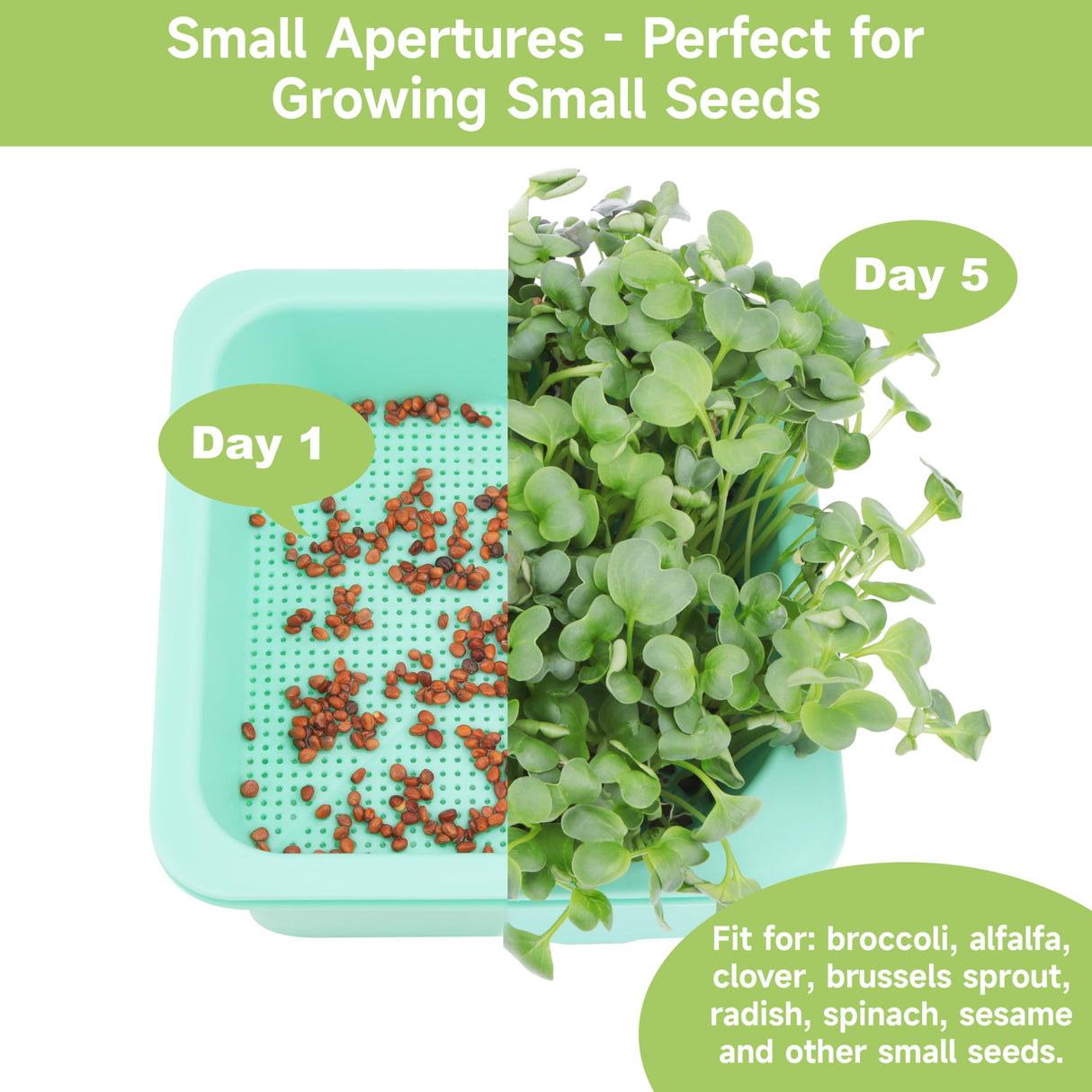Microgreen Growing Trays, 5" x 5" Sprouting Tray with Humidity Dome, 1.2 mm Small Mesh Holes, BPA Free, Sprouter Kit for Growing Mirco Seeds, Like Broccoli, Alfalfa, Radish, Clover - 6 Pack | Colorful
