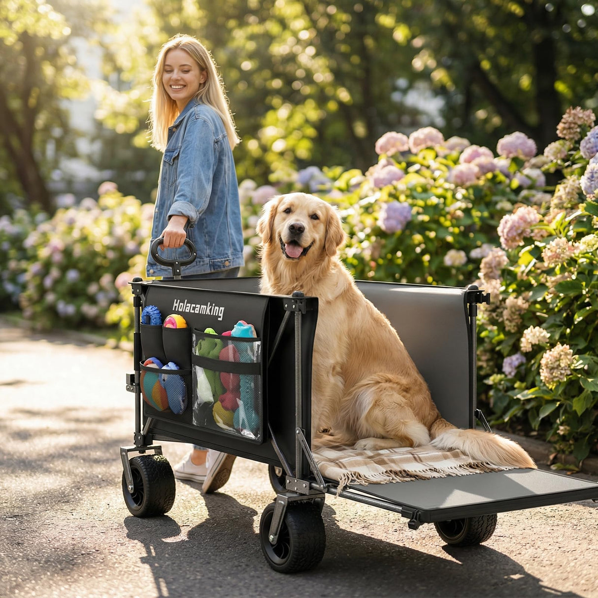 Holacamking 58" L Extender Collapsible Wagon, Extra Long with Tailgate