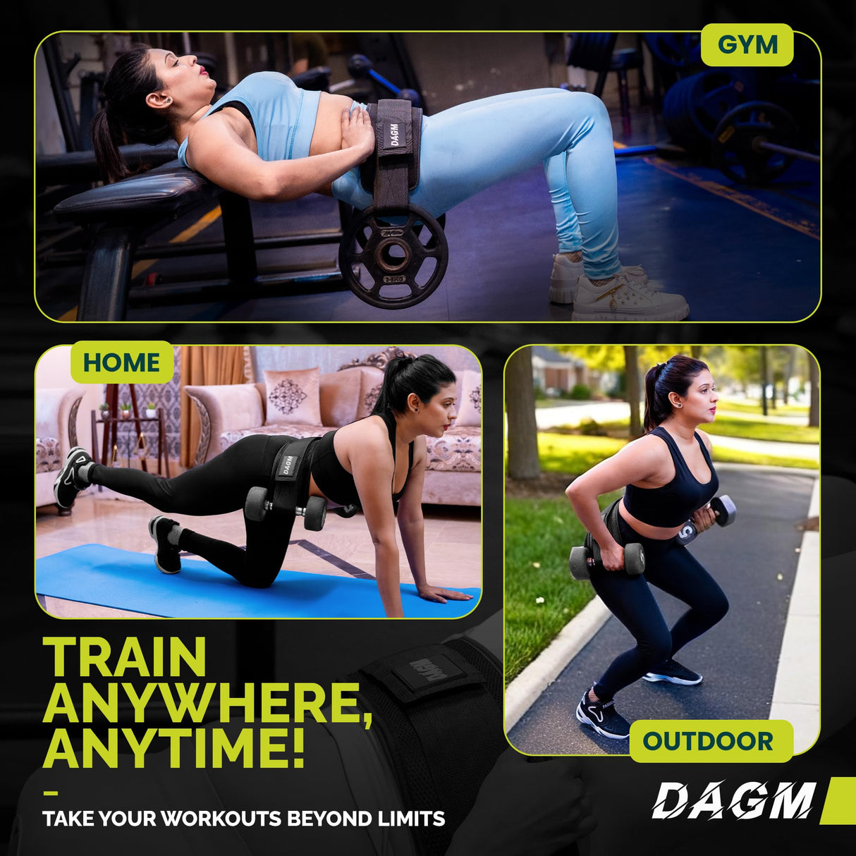 DAGM Hip Thrust Belt for Dumbbells heavy, Secure Glute Trainer with Non-Slip Extra Padding That Protects Your Hips - Ideal for Gym & Home Workouts - Use with Heavy Duty Kettlebells, Dumbbells, & Plates Hold up to 500 lbs