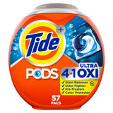 Tide PODS Liquid Laundry Detergent Soap Pacs, 4-n-1 Ultra Oxi, HE Compatible, Built in Pre-treater for Stains, 57 Count
