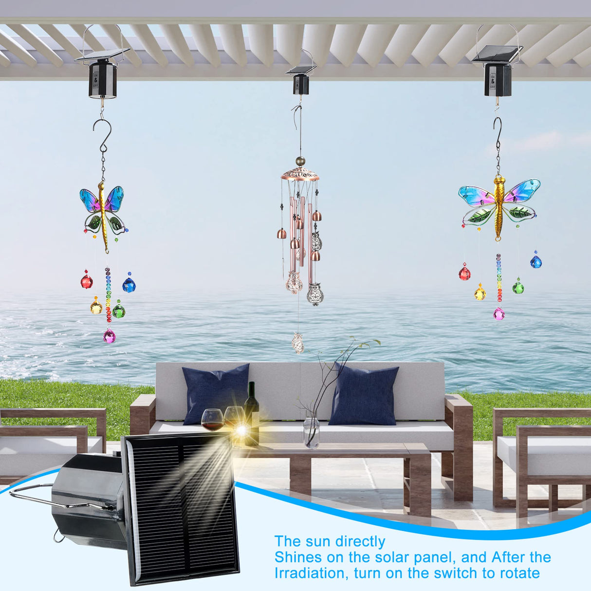 Reginary 2 Pcs Solar Powered Wind Spinner Motor Small Solar Energy Hanging Rotating Motor Revolving Wind Chime Spinner Motor for Wind Chime Sun Catchers Display Patio Garden Lawn Outdoor Decoration