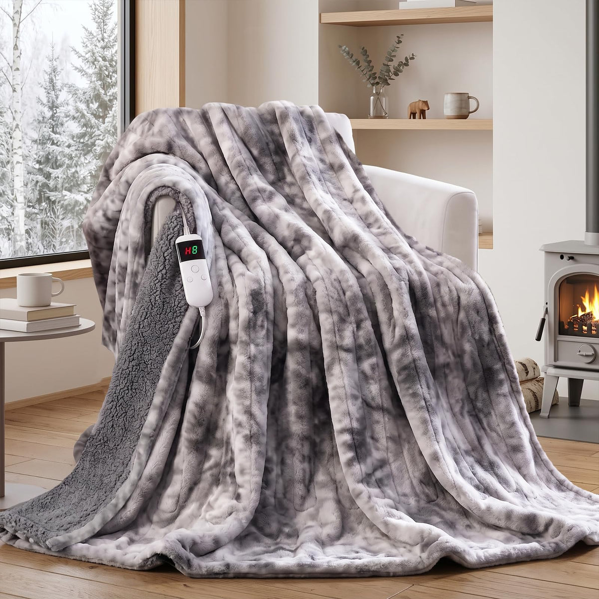 PFASDFW Heated Electric Blanket Throw 50''x60'' - Fast Tie-Dye Heating Blanket, Washable Heat Blanket 10 Heating Settings, 8h Timer Auto Off & Heated Protection, Soft Flannel & Sherpa Material