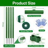 WAENLIR Garden Stakes16 Inch 48 Pack, Tomato cage DIY 4ft 5ft 6ft 7ft 8ft Plant Support Stakes with Connectors and Clips, Plastic Coated Metal Sticks for Tomato Indoor Outdoor