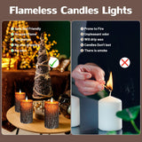 VEEKI Flameless Candles Lights, Set of 2 6"x3" Pine Bark Flickering LED Candles with Remote & Timer, Dimmable Pillar Candles Battery Operated, Real Wax Electric Candle for Christmas Winter Home Decor