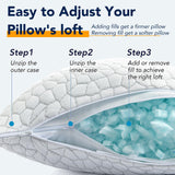 QUTOOL Cooling Pillow for Sleeping, CertiPUR-US Shredded Memory Foam Queen Pillows Set of 2, Cool Pillow for Hot Sleepers Adjustable Firm Pillow for Side, Back, Stomach Sleepers Soft Yet Support,White