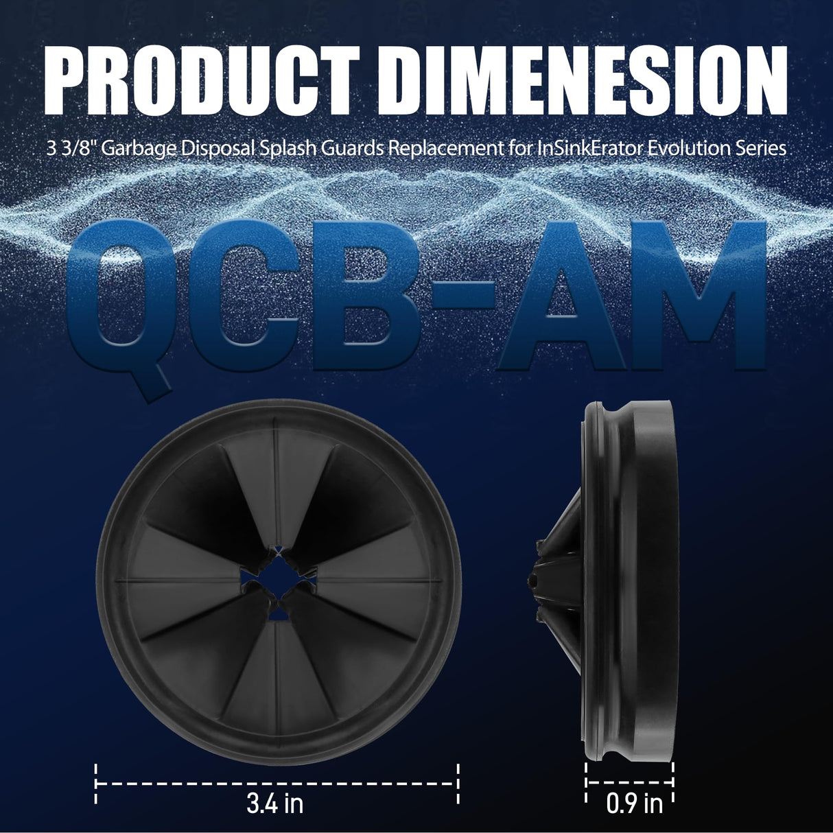 3 3/8" Garbage Disposal Splash Guard Sink Baffle QCB-AM Replacement for InSinkErator Evolution Series, Upgraded Funmit Removable Quiet Collar Drain Plugs, Garbage Disposer Accessories, Black