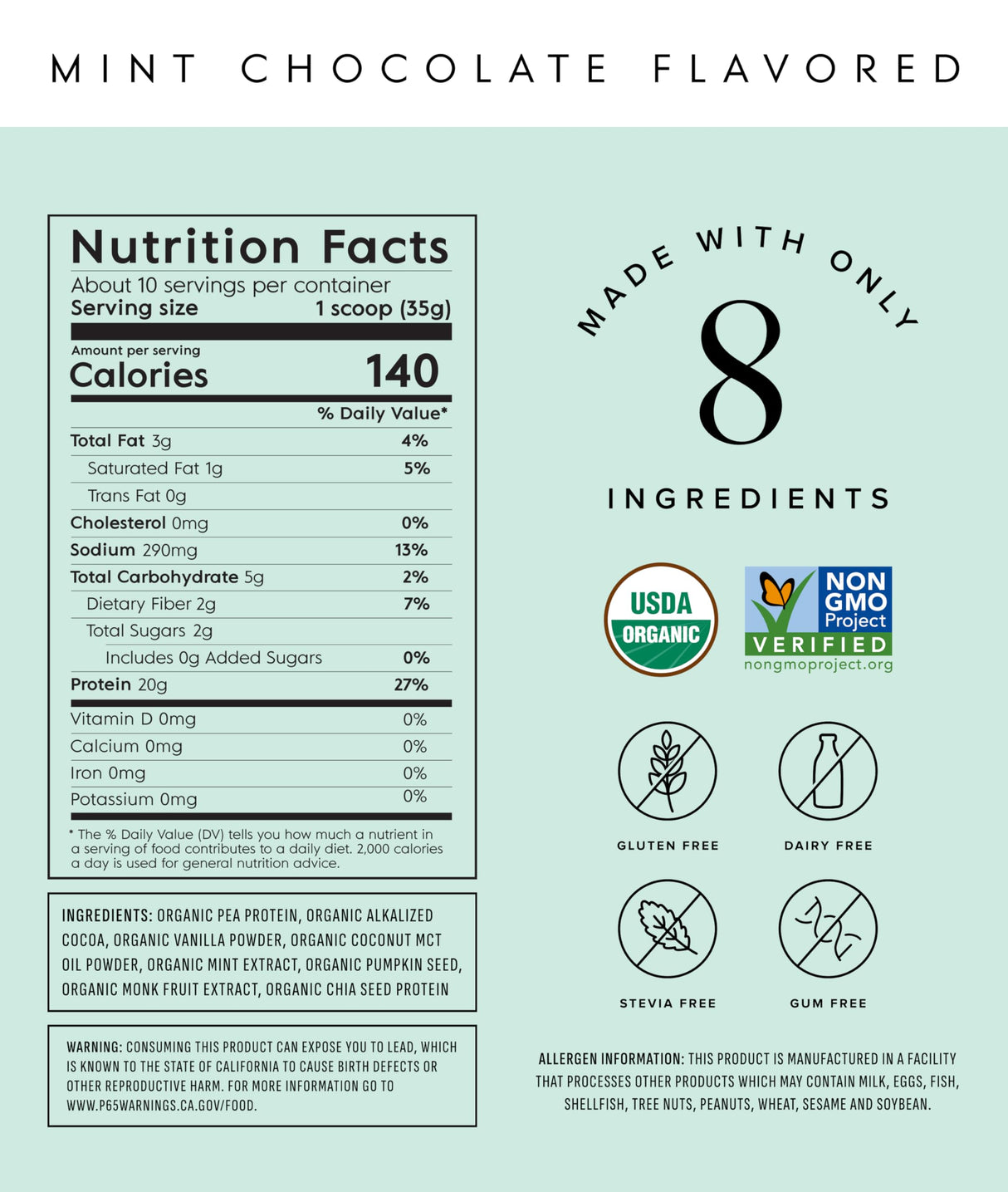 Truvani Vegan Pea Protein Powder | Mint Chocolate | 20g Organic Plant Based Protein Per Serving | 10 Servings | Keto | Gluten & Dairy Free | Low Carb | No Added Sugar