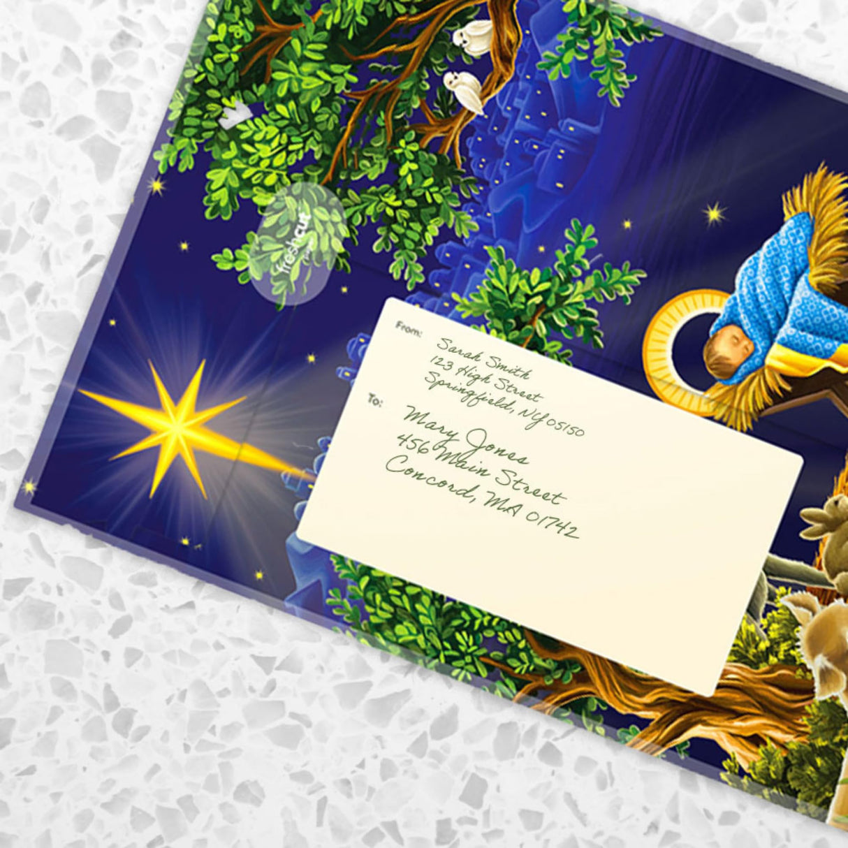 Freshcut Paper Pop Up Cards, 15 Inch Starlit Nativity, Pop Up 3D Greeting Cards, Paper Nativity Scene Decoration, Christmas Card, Holiday Card, Blank Notecard & Envelope