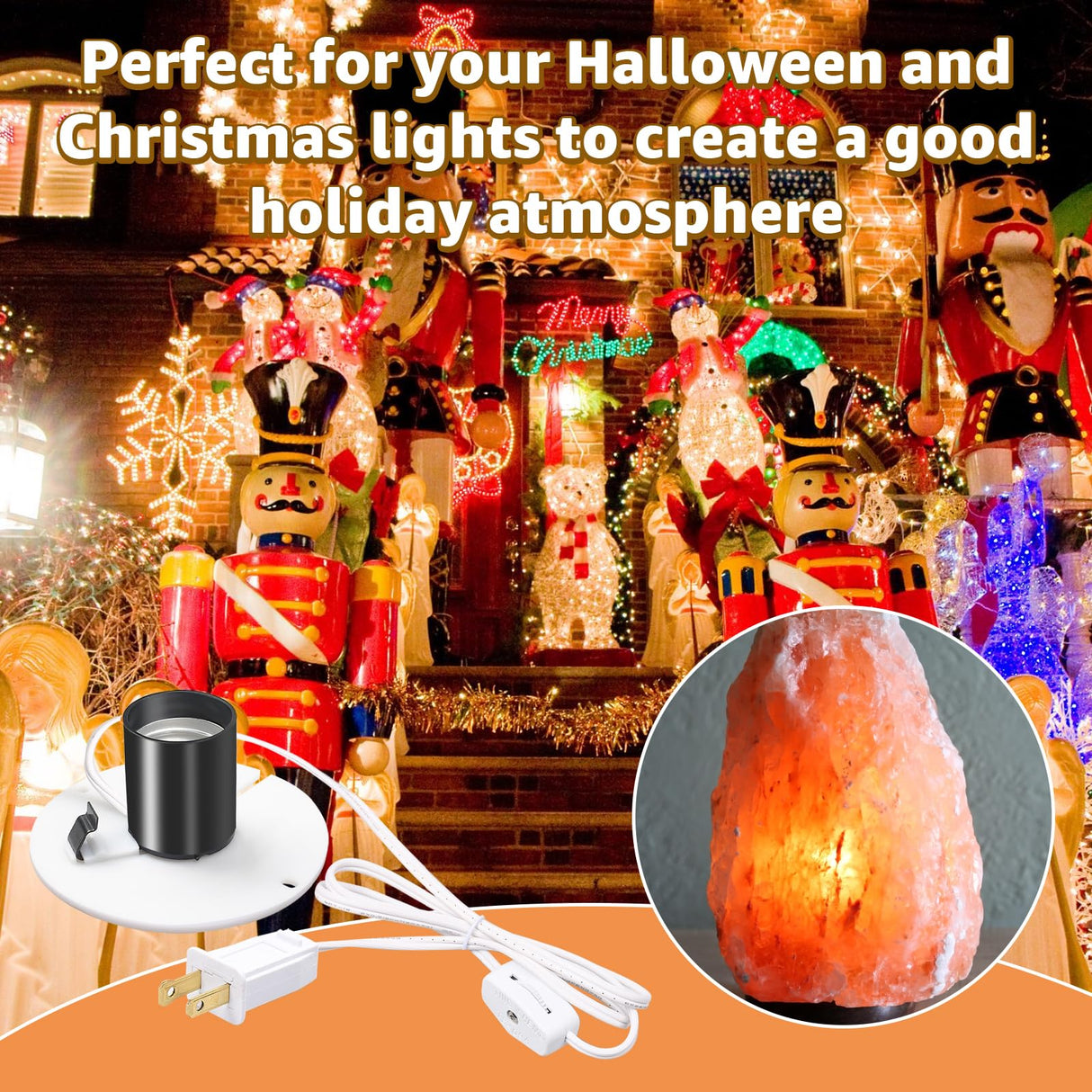 Norward 3 Set Blow Mold Light Kit Replacement,E27 E26 Single Bulb Cord Kit for Halloween,Christmas,Salt Lamp,Craft Indoor Outdoor Decorations,Salt Lamp Base with Switch Fuse Plug
