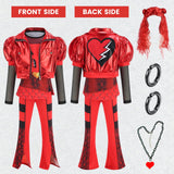 TAMOSKY Rise of Red Costume Girls Kids Halloween Christmas Cosplay Outfits with Red Cosplay Wig Includes Heart Shirt Jacket Pants Set Party Dress up for Kids 4-14Y