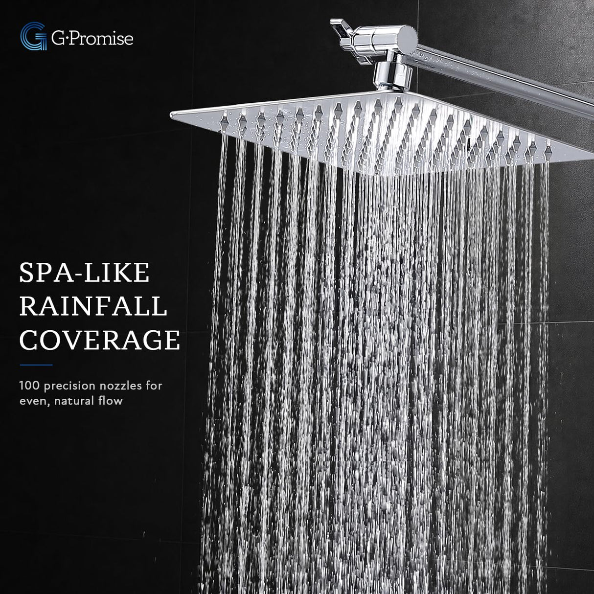 G-Promise All Metal 8 Inch Dual Square Shower Head with Handheld Spray Combo, Rain Shower Head, Adjustable Extension Arm, Smooth 3-Way Diverter, 71 Inch Extra Long Hose - A Bathroom Upgrade (Chrome)