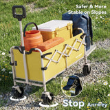 Collapsible Folding Wagon Cart, Heavy Duty Utility Wagons with Tailgate & Wheels,Portable Utility Cart for Camping,Garden,Beach,Sports Yellow