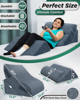 Lunix 4pcs Orthopedic Bed Wedge Pillow Set, Post Surgery Memory Foam for Back, Knee, Leg Pain Relief, Sitting Pillow for Sleeping, Acid Reflux, GERD, with Hot Cold Pack, FSA HSA Eligible, 100% Navy