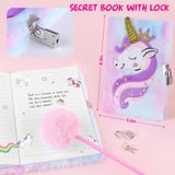 Unicorns Gifts for Girls 4 5 6 7 8 9 10+ Years Old with Unicorns Handbag Purse/Diary with Lock/Headband/Eye Mask/Water Bottle, Kids Unicorn Toy Soft Plush Toys Set for Birthday Gifts Christmas