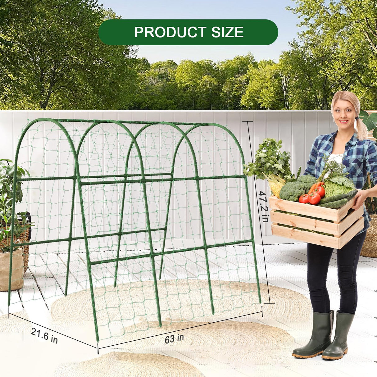 63"x47"x22" U-Shape Cucumber Trellis, Metal Plant Support with Net