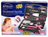 Apollo Tools 135 Piece Household Pink Hand Tools Set with Pivoting Dual-Angle 3.6 V Lithium-Ion Cordless Screwdriver - DT0773N1
