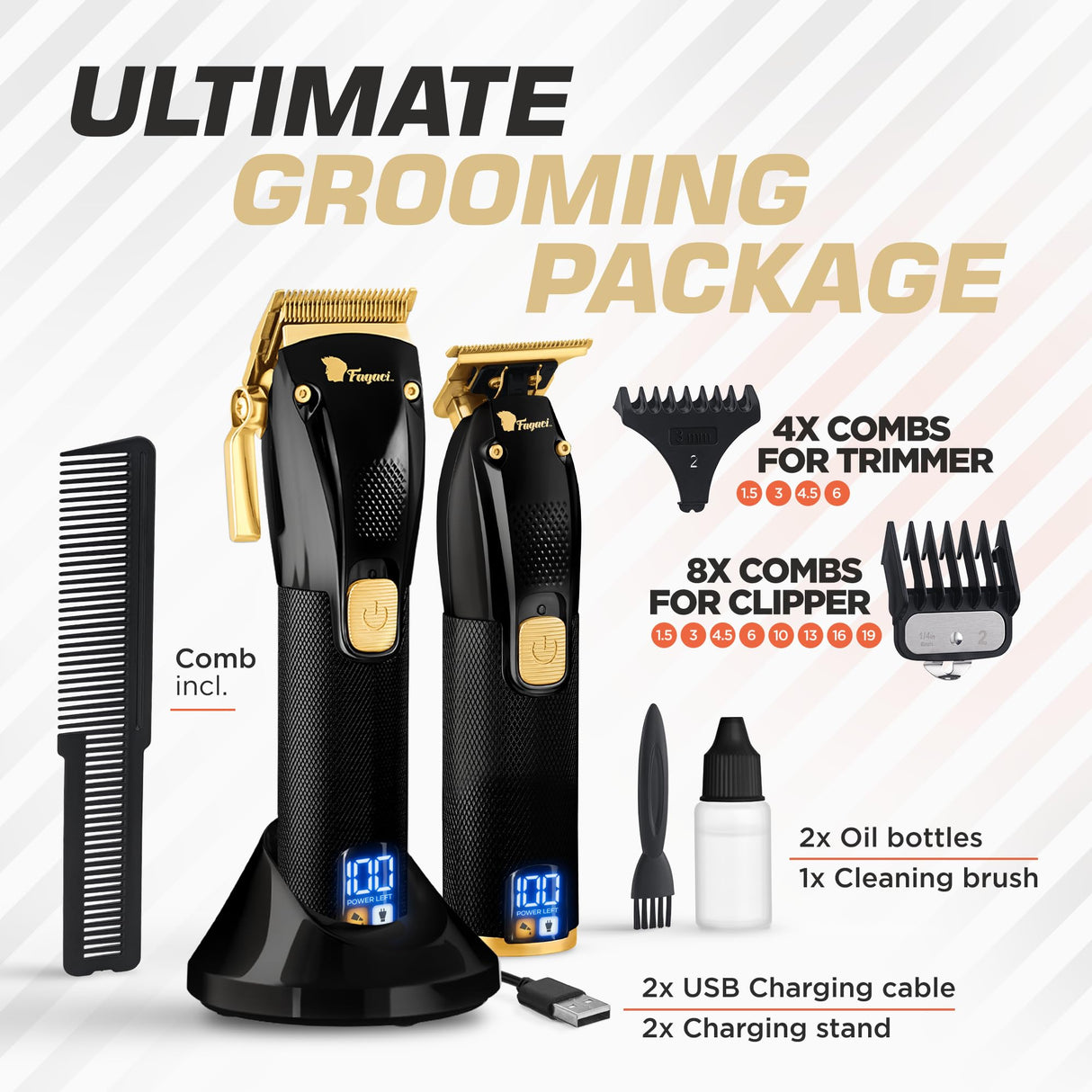 Fagaci Professional Hair Clippers for Men Set Turbo Power with Precise Cutting, Barber Clippers for Hair Cutting, Cordless Hair Clippers and Trimmers Set, Maquina de Cortar Cabello, Haircut Barber Kit