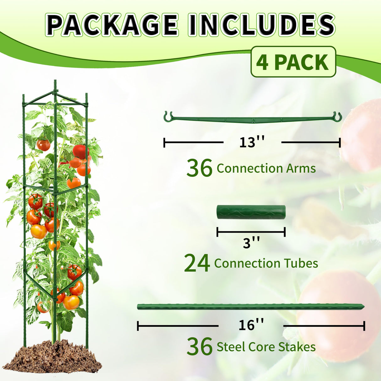 TCBWFY 4-Pack 48-Inch Adjustable Tomato Cages, Heavy-Duty Metal Plant Support Trellis for Garden and Pots, DIY Tomato Stakes, Height Adjustable 16 to 192 Inches