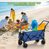 BEAU JARDIN Folding Push & Pull Beach Wagon 500 lbs Collapsible Foldable Wagons with Push Handle All Terrain Wheels Grocery Utility Camping Skiing Ice Fishing Sports Garden Wagon Cart Blue