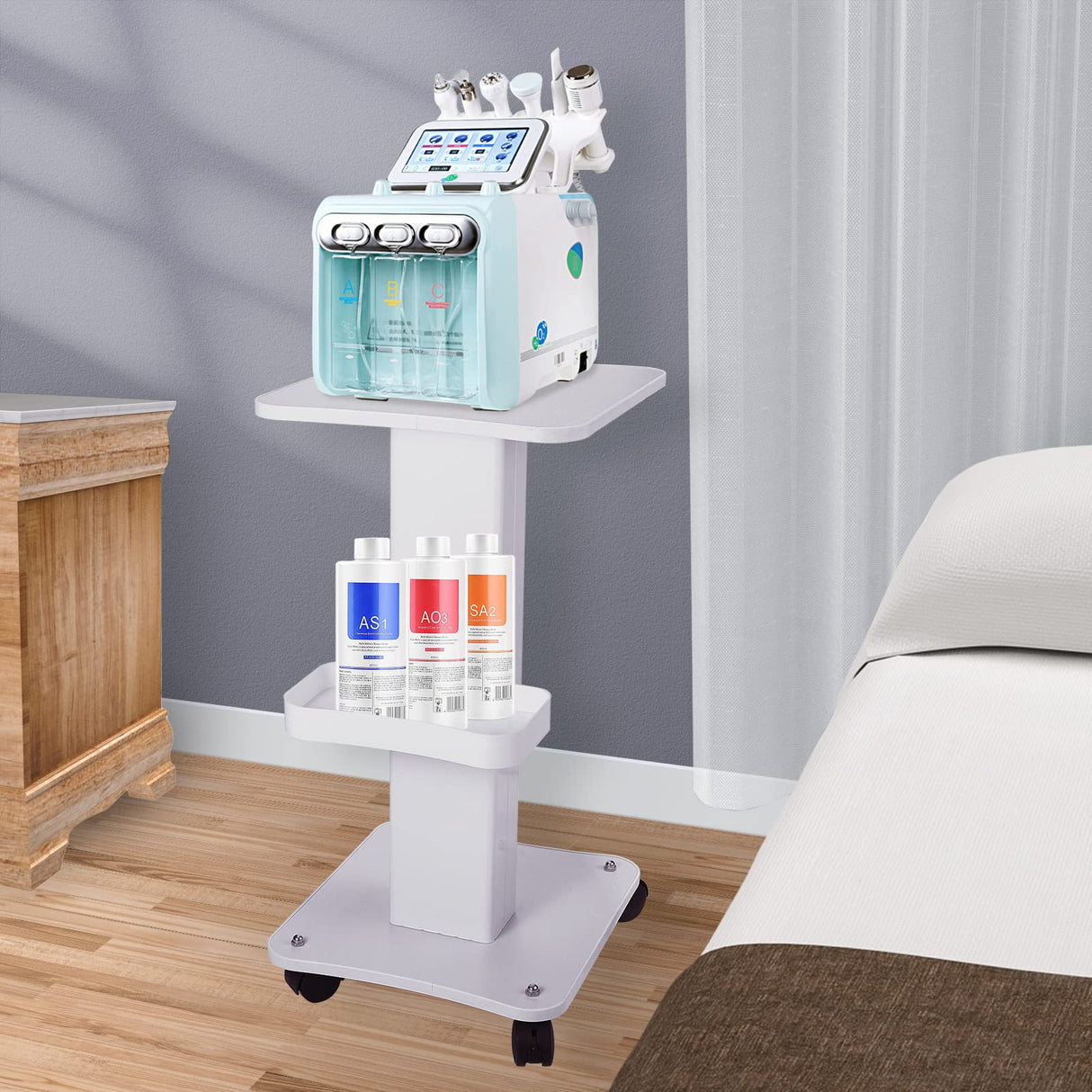 Esthetician Trolley Cart with Wheels, Aluminum Salon Spa Beauty Machine Trolley Stand, Load 135Lbs, 3 Tier Beautician Rolling Cart Esthetician Machine Mobile Handcart for Beauty Instrument Storage