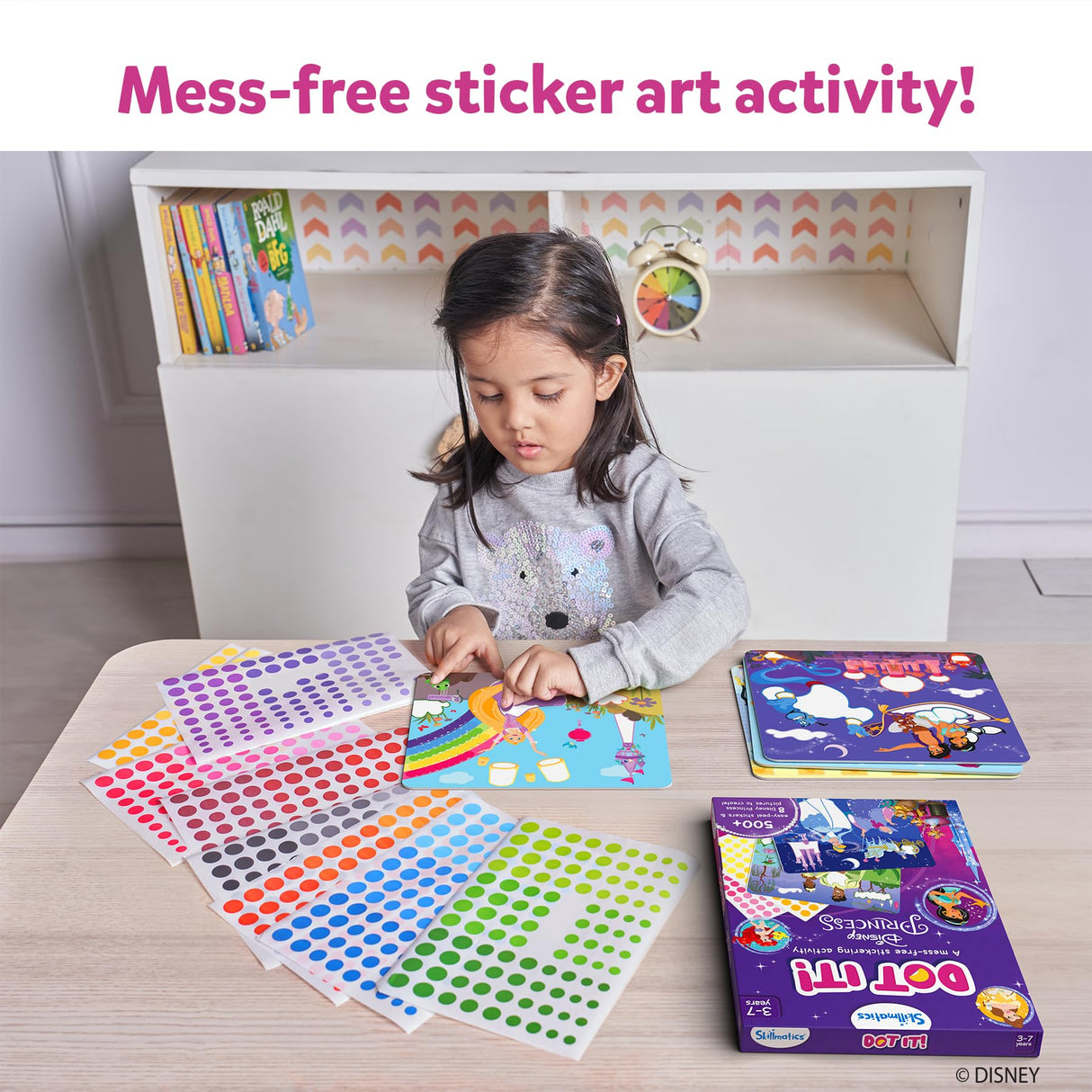 Skillmatics Dot It Sticker Art - Disney Princess, Mess-Free Fun for Kids, Stocking Stuffers, 500+ Stickers, Craft Kits, DIY Scrapbooking Activity, Travel Toys, Christmas Gifts for Ages 3, 4, 5, 6, 7