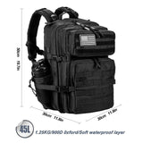 LHI Military Tactical Backpack for Men and Women 45L Army 3 Days Assault Pack Bag Large Rucksack with Molle System Black
