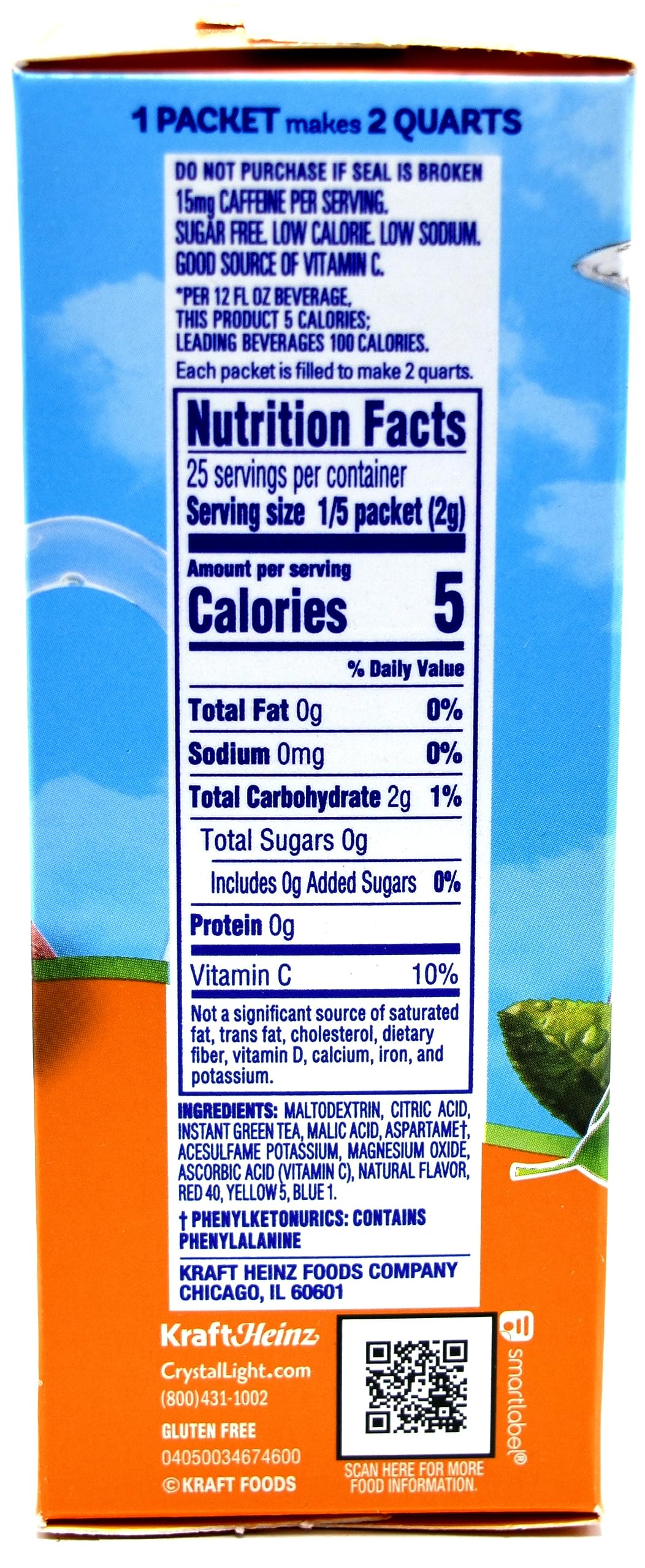 Crystal Light Green Tea Peach Mango Drink Mix (Makes 10-Quarts), 1.85-Ounce Canister (Pack of 4)