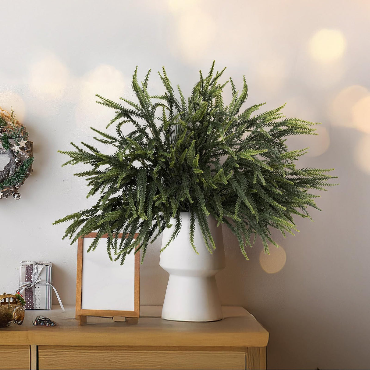 N&T NIETING 24in Christmas Norfolk Pine Branches Pine Artificial Christmas Branches Real Touch Faux Norfolk Pine Stems for Xmas Indoor Outdoor Home Decor DIY Crafts (18 Pcs)