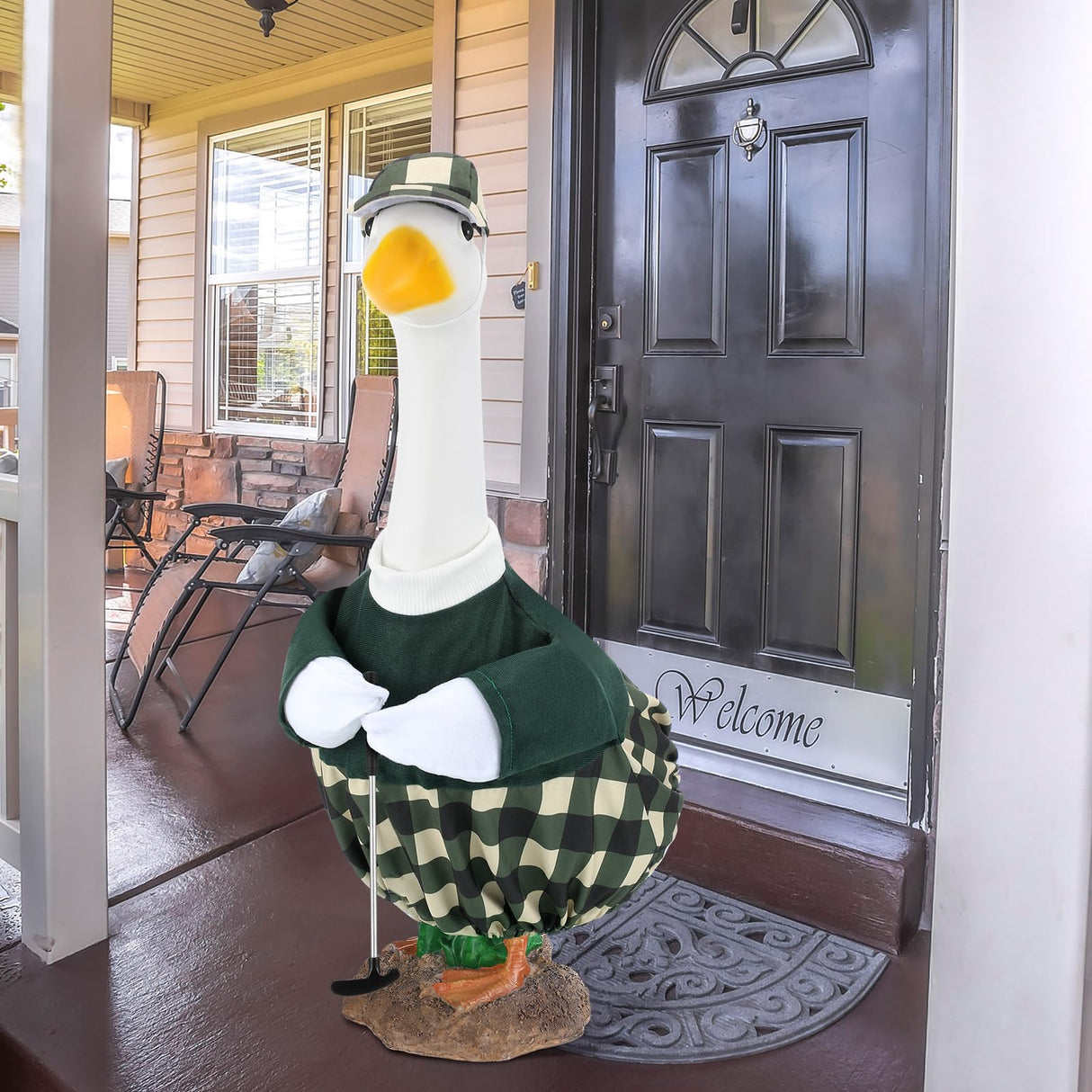 Arrowbash Golfer Goose Outfit Teeing Off Porch Yard Golfer Costume Clothes Fit for 23" Goose with Golf Clubs and Pins for Lawn Decor Outdoor Garden Patio Statue Art