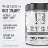 RYSE Creatine Monohydrate Powder - Unflavored - Supports Men & Women Lean Muscle Growth, Strength, Power, and Endurance - Helps Reduce Fatigue and Improve Workout Recovery - 60 Servings