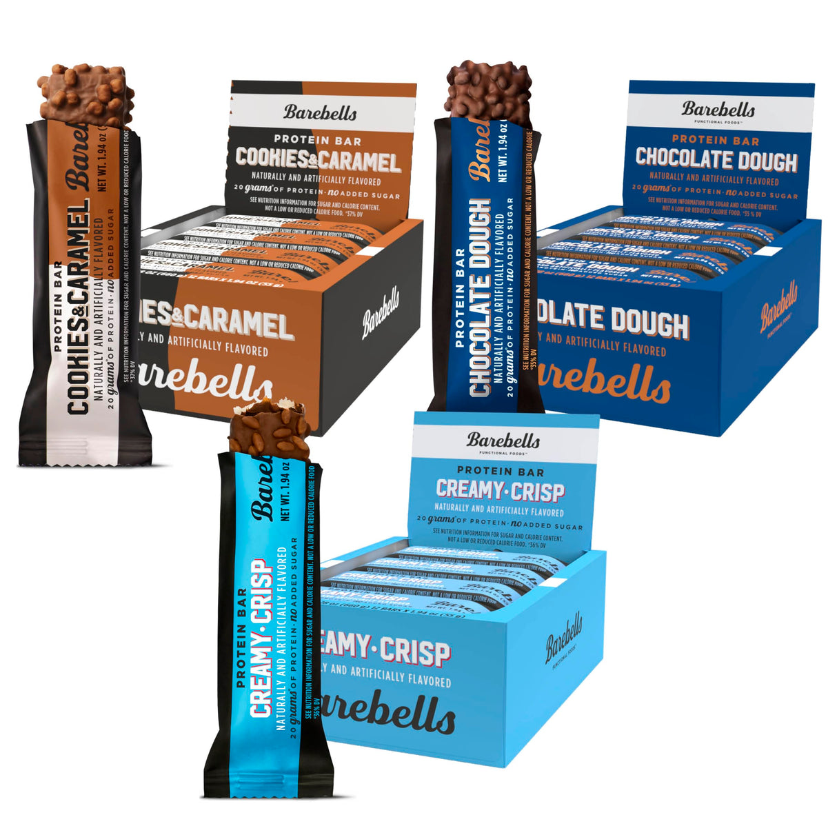Barebells Starter Pack (3 Mix Pack) – 36 Total Bars, High Protein Snacks, with 20g Protein & No Added Sugar – On-the-Go Breakfast or Post-Workout Treat, Cookies and Caramel, Creamy Crisp, Brownie Dough
