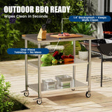 Chingoo Stainless Steel Work Table with Wheels, 24x48 Inch NSF Food Prep Table with Backsplash & 2 Adjustable Undershelves for Commercial Kitchen, Restaurant, Garage