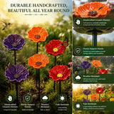 Handmade Ceramic Mini Pollinator Water Station – Colorful Flower Stake, Bee & Butterfly Feeder, Miniature Hummingbird Bath, Outdoor Garden Art Gift for Nature Lovers (6-Pack)