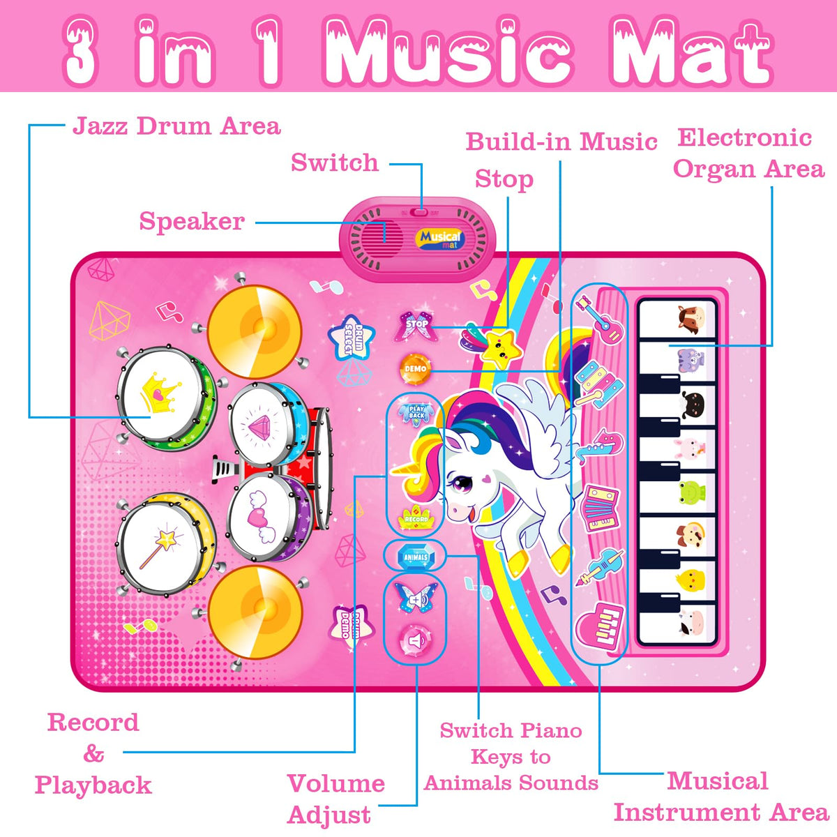 Toys for 1 Year Old Girl Gifts: 3 in 1 Baby Music Mat Toddler Toys Age 1-2