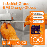 Inspire Heavy Duty Orange Nitrile Gloves | ULTRA 8 Mil Diamond Textured Grip | Industrial Mechanic Disposable Cleaning Gloves Small, 1000 Count