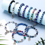 Junkin 12 Pcs Evil Eye Charm Bracelets Hamsa Beaded Charm Hand of Fatima Turkish Greek Blue Eyes Stretch Bracelet Lucky Protection Wristband for Women Men Blessing Gift