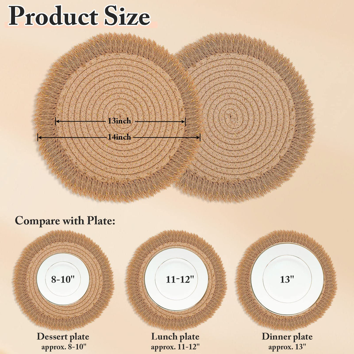 13 Inch Round Cotton Placemat Set of 4 Boho Placemats Table Mats Woven Washable Table Placemats for Fall Kitchen Dining Home Farmhouse Thanksgiving Christmas Decoration Heat Resistant Place Mat