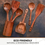 Wooden Utensil Set, 8 Pcs Teak Wooden Spoons for Cooking with Holder