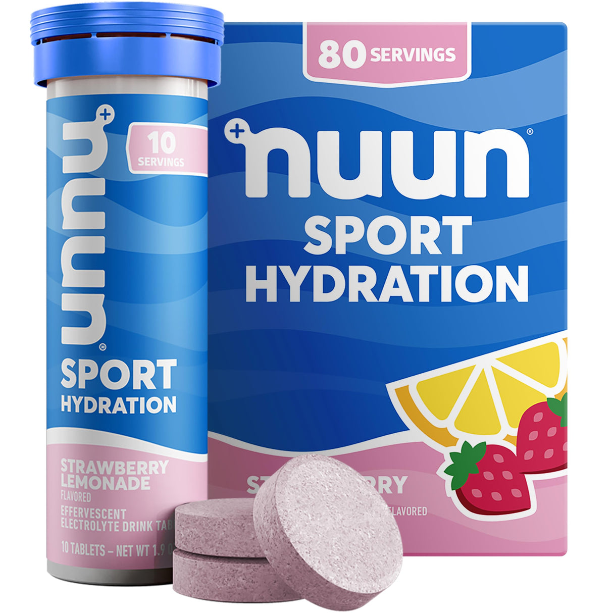 Nuun Sport Electrolyte Tablets with Magnesium, Calcium, Potassium, Chloride & Sodium, Gluten Free & Vegan, Strawberry Lemonade, 8 Pack (80 Servings Total)