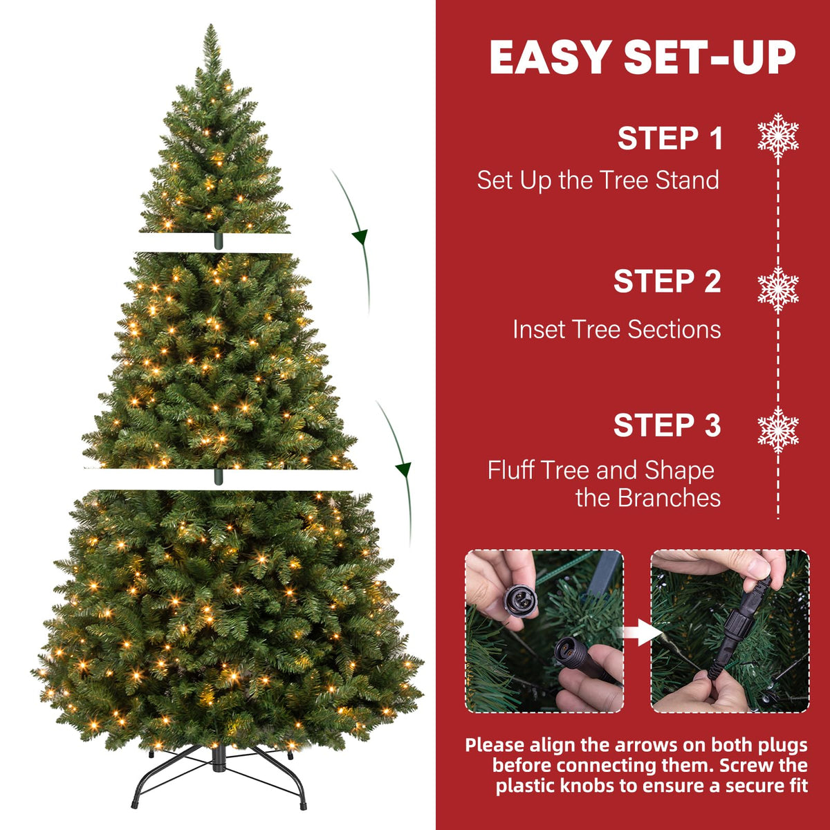 Hykolity 7 ft Prelit Artificial Christmas Tree with 300 Warm White LEDs