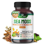 Organic Sea Moss Capsules with Black Seed Oil, Ashwagandha, Burdock Root, Bladderwrack for Immune System, Gut, Skin & Energy *USA Made & Tested* (150 Count (Pack of 1))