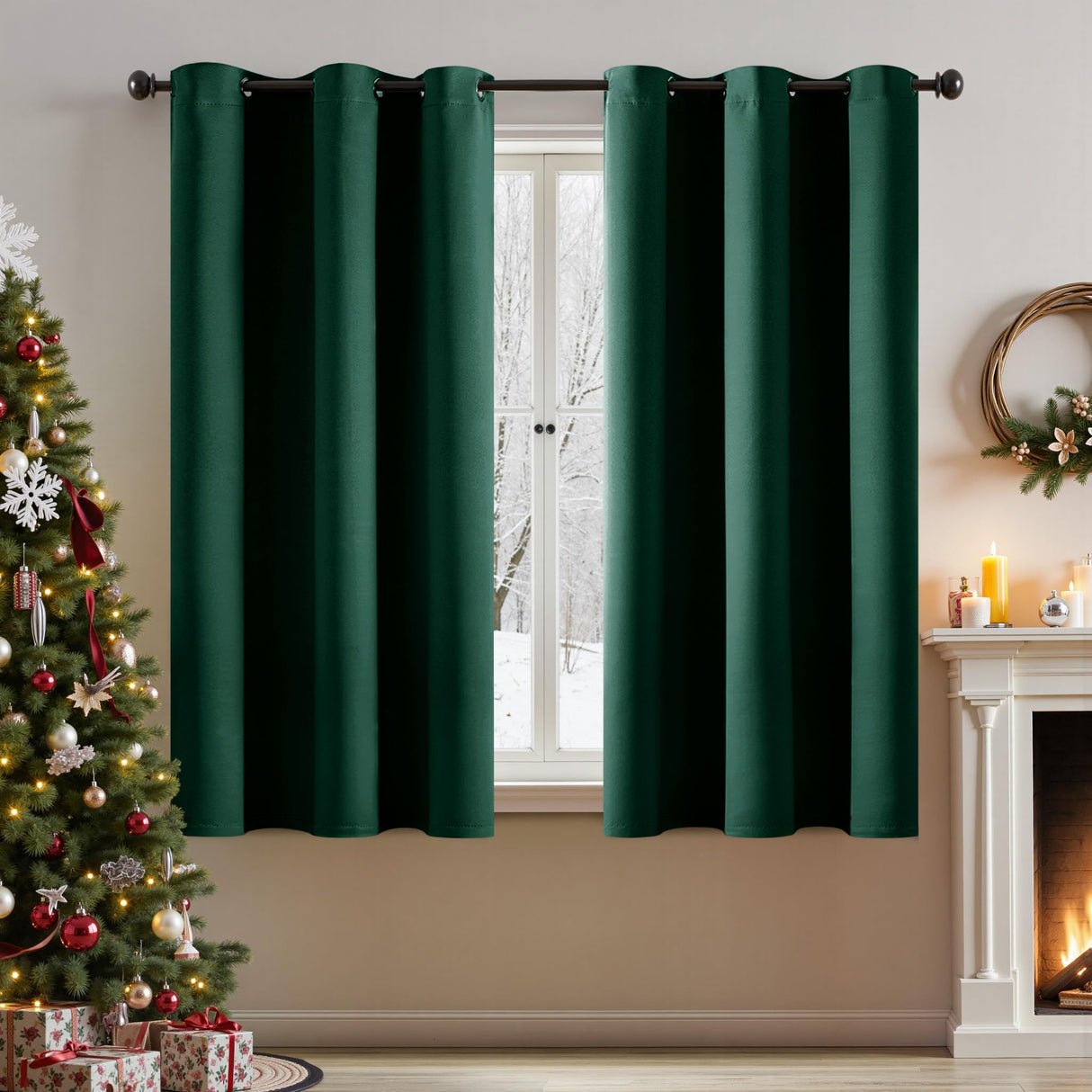 MIULEE Hunter Green Blackout Curtains for Bedroom Living Room 63 Inches Long 2 Panels, Thermal Insulated Room Darkening Drapes Solid Grommet Noise Reduction Emerald Green Christmas Curtains 40x63 Inch