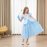 DLLYING Cinderella Dresses For Girls Little Kids Toddler Princess Fancy Dress Up Clothes + Accessories Halloween Christmas Carnival Birthday Party Role Play Cosplay Costume Blue 3-4 Years
