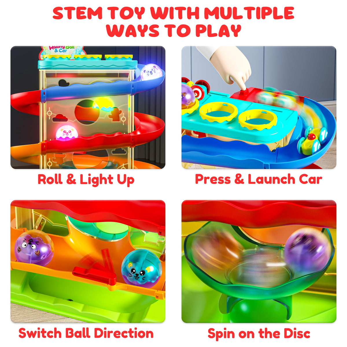 2-in-1 Ball Drop & Car Ramp Race Track Montessori Toy for Toddlers Ages 1-5
