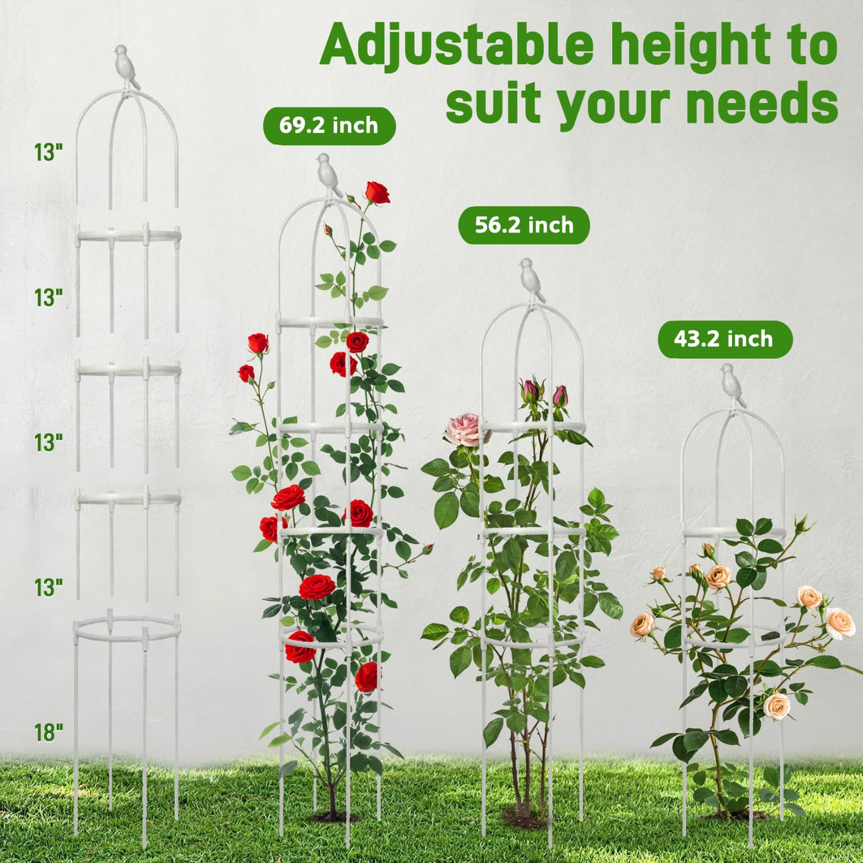 6ft Garden Obelisk Trellis for Climbing Plants-Rustproof Metal Pipe with Heavy Duty Plastic Coated, Garden Outdoor Indoor Potted Plant Support for Clematis Vine Jasmine Support （White）