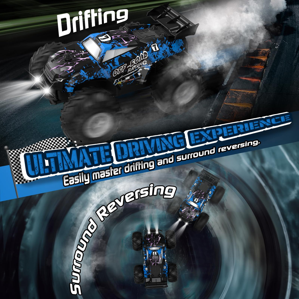 Hielse Remote Control Car, All-Terrain Remote Control Truck for Boys, Rechargeable Rc Truck with LED, 1:20, 10KM/H, 2 Motors, 2.4GHZ, Speed Friendly, Sturdy, Rc Cars for Christmas, Kids, Beginner