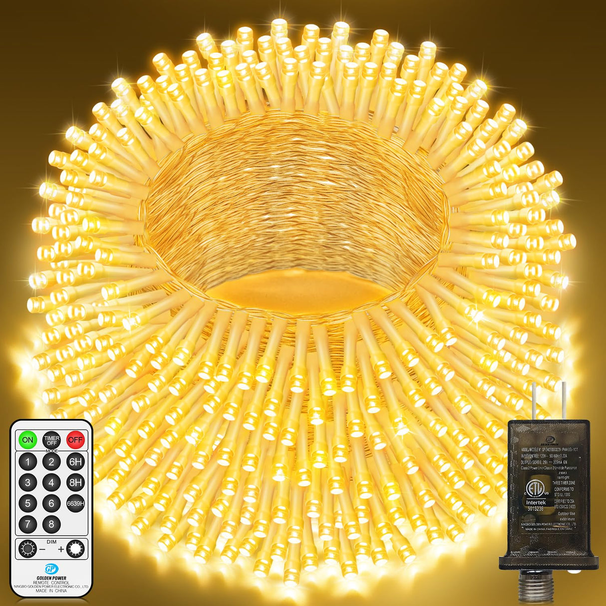 200 FT 500 LED Christmas Lights Outdoor Fairy Lights Plug In Extra Long String Lights Clear Wire Waterproof 8 Modes Timer for Outside House Tree Garden Yard Wedding Party Decorations-Warm White