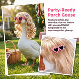 YFFSQXH 3 Styles Porch Goose Wig Set with Heart Sunglasses & Hair Clips - Themed Braid Wig Set (9 Pieces Total) for 17/23 Inch Lawn Goose Statue, Adjustable Outdoor Garden Decor