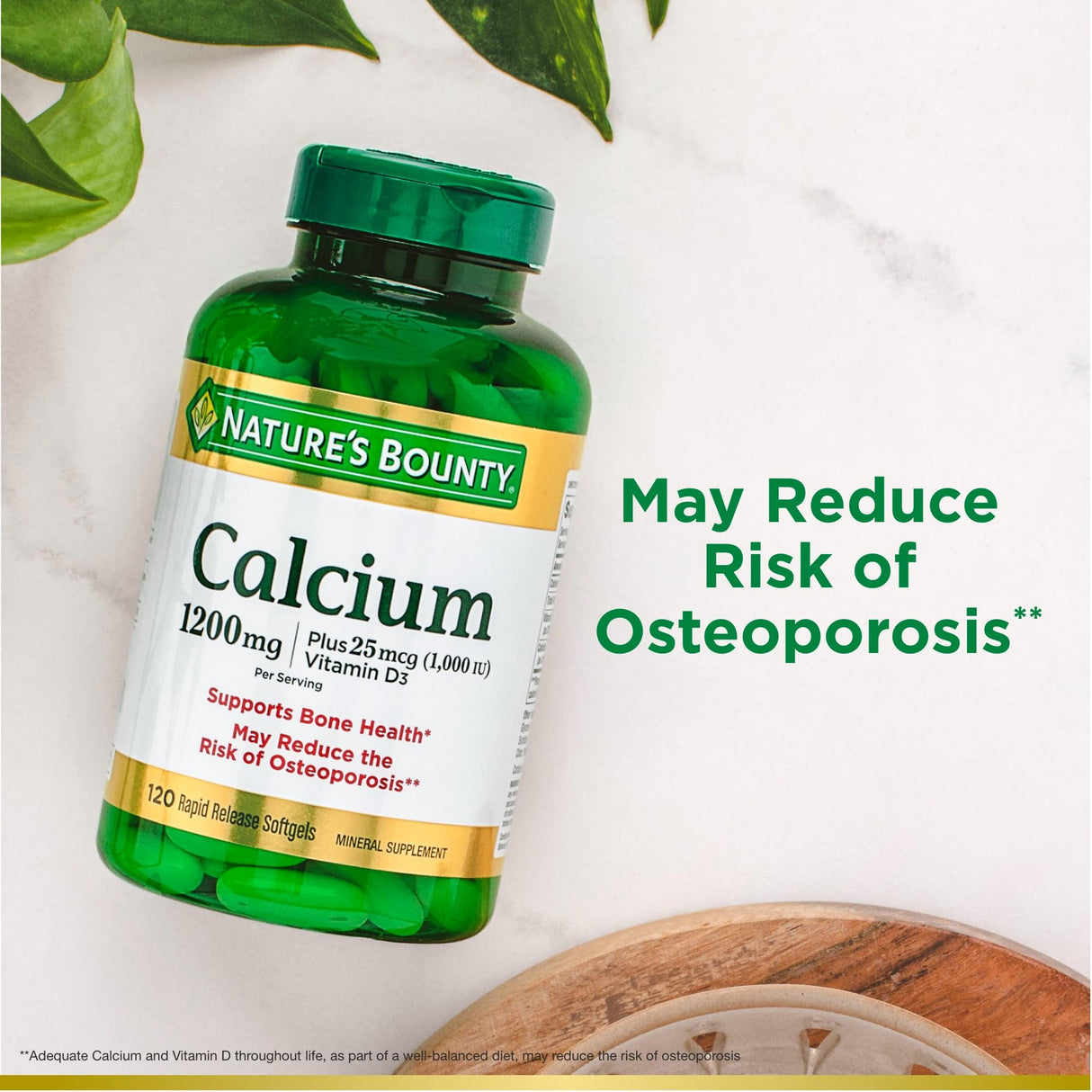 Nature's Bounty Calcium 1200 mg with 1,000IU Vitamin D3, Bone Health & Immune Support, 220 Softgels