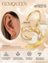 GEMQUEEN Arc Hoop Earrings Hypoallergenic, 925 Sterling Silver, Half Hoop